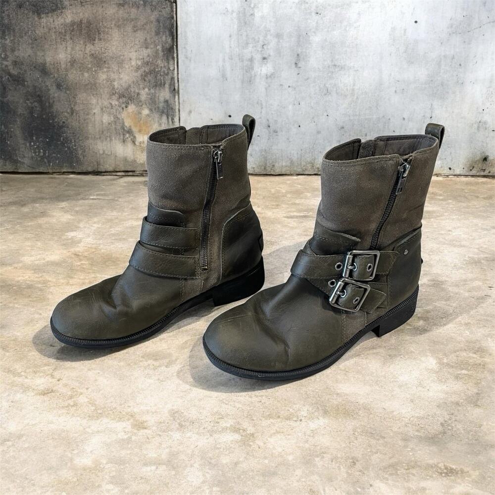 UGG WILDE Slate Leather Ankle Boots MOTO Riding Biker W/Buckles Women’s Size 7.5